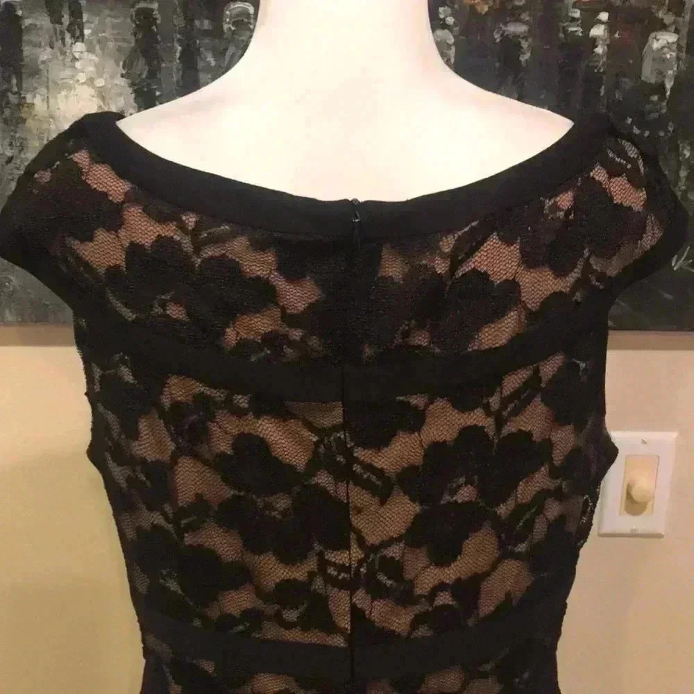 Connected Apparel Floral Lace Dress w/Ribbon Accents Boat Neck Cap Sleeves-14 - Picture 8 of 11
